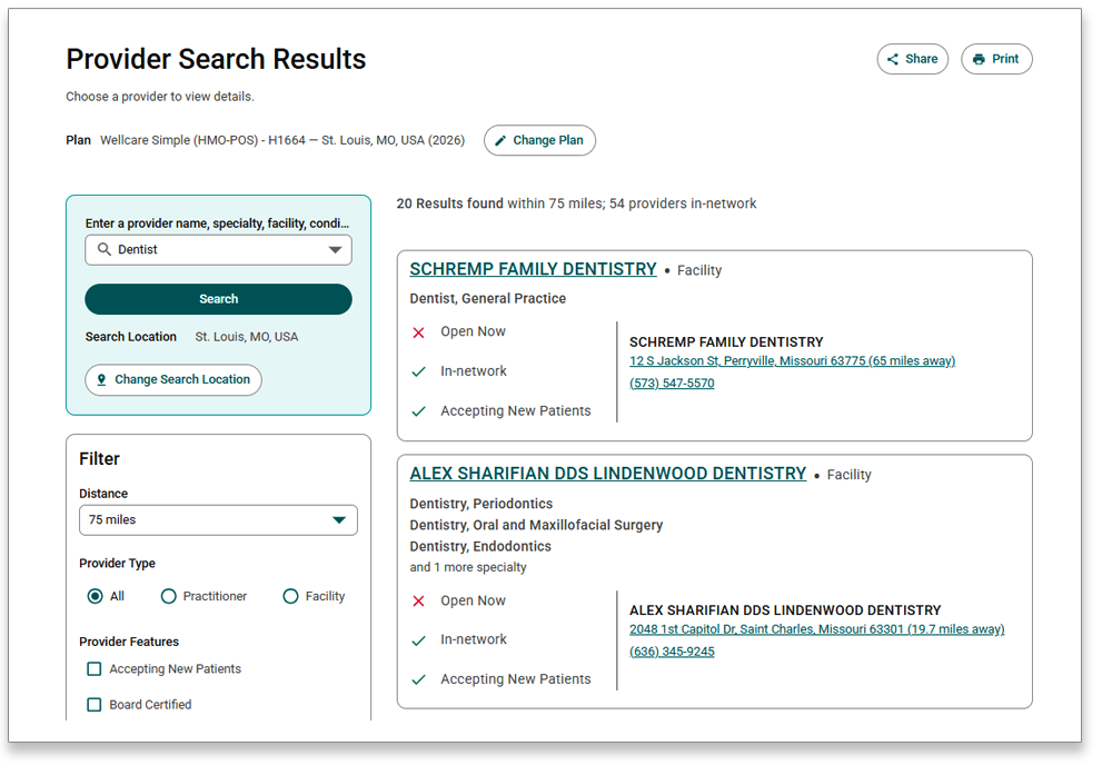Provider Search Results